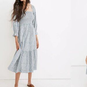 Madewell Lucie Elbow-Sleeve Smocked Midi Dress